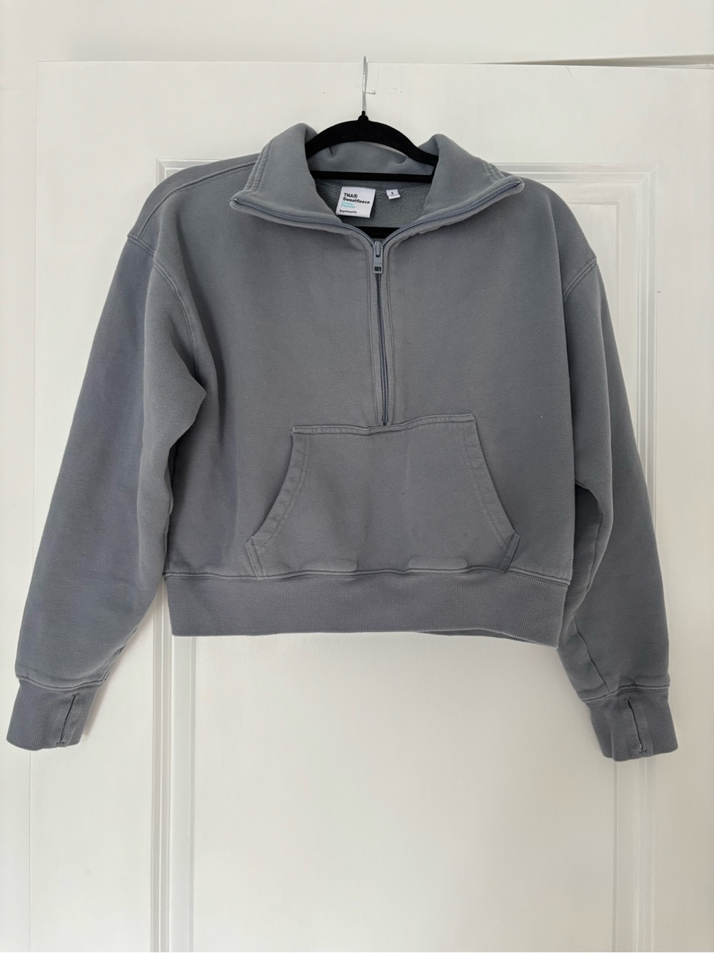 TNA Sweat Fleece Cozy Fleece Boyfriend Fit Soft Blue Half-Zip Sweater